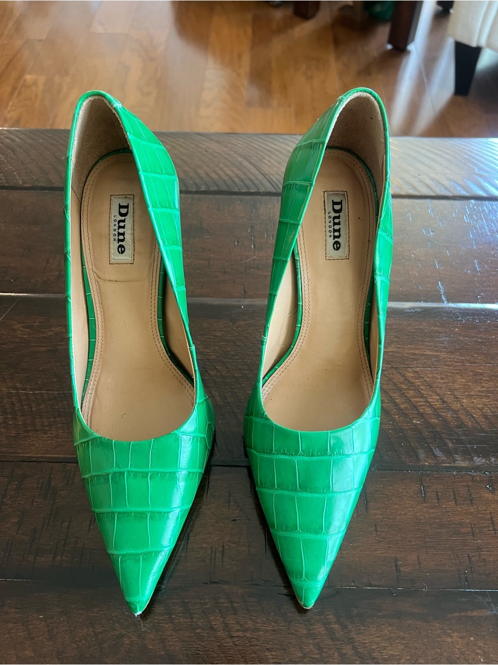 Dune London Green Croc Embossed Leather Stiletto Pumps EU 40 US 9